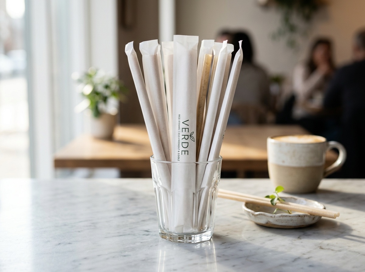 RootWave 10MM smoothie edible rice straw in individual protective paper sleeve